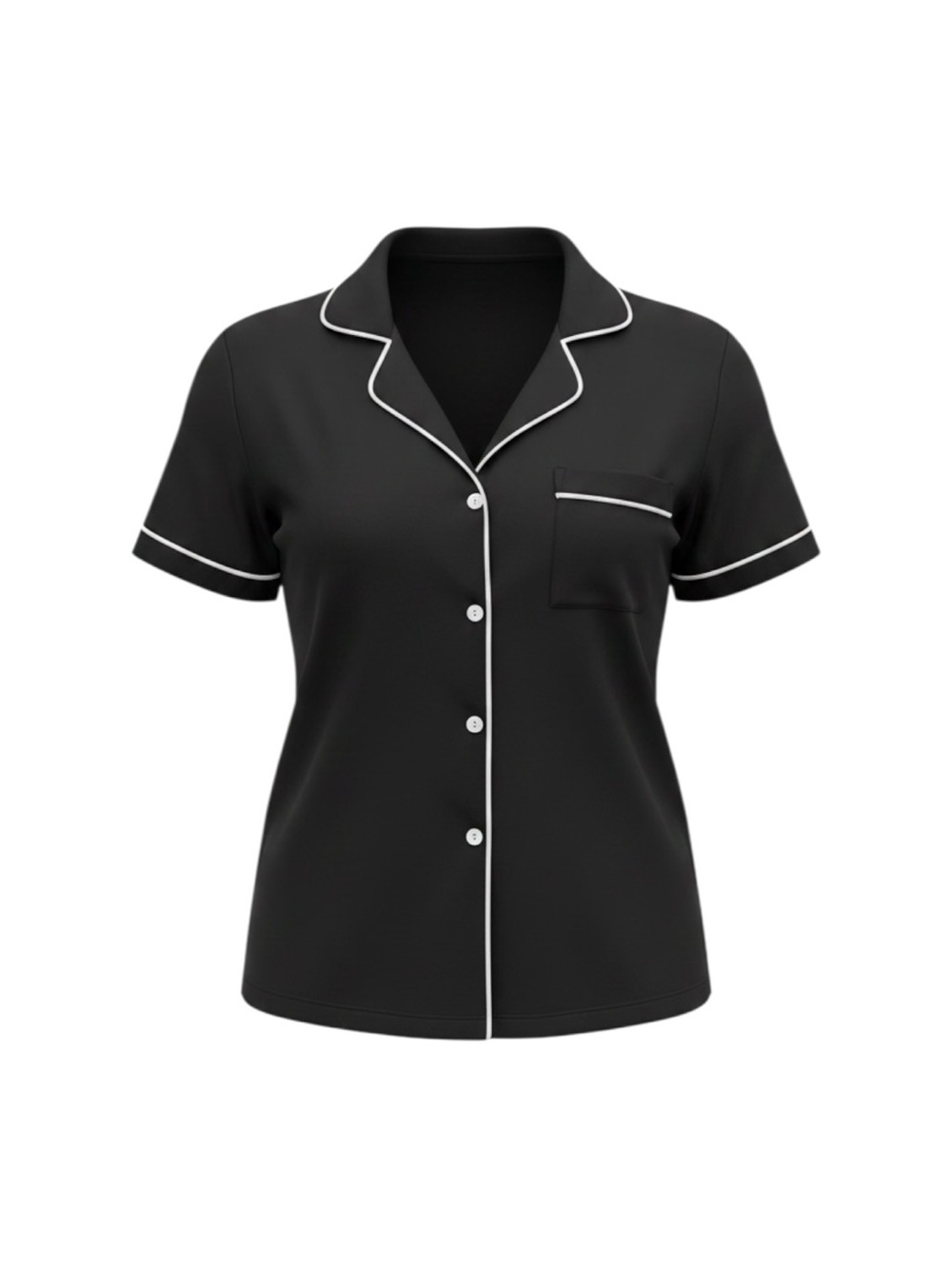 Joyspun Womens Small (4-6) Jersey Knit Button Up Pajama Top Black & White Piping